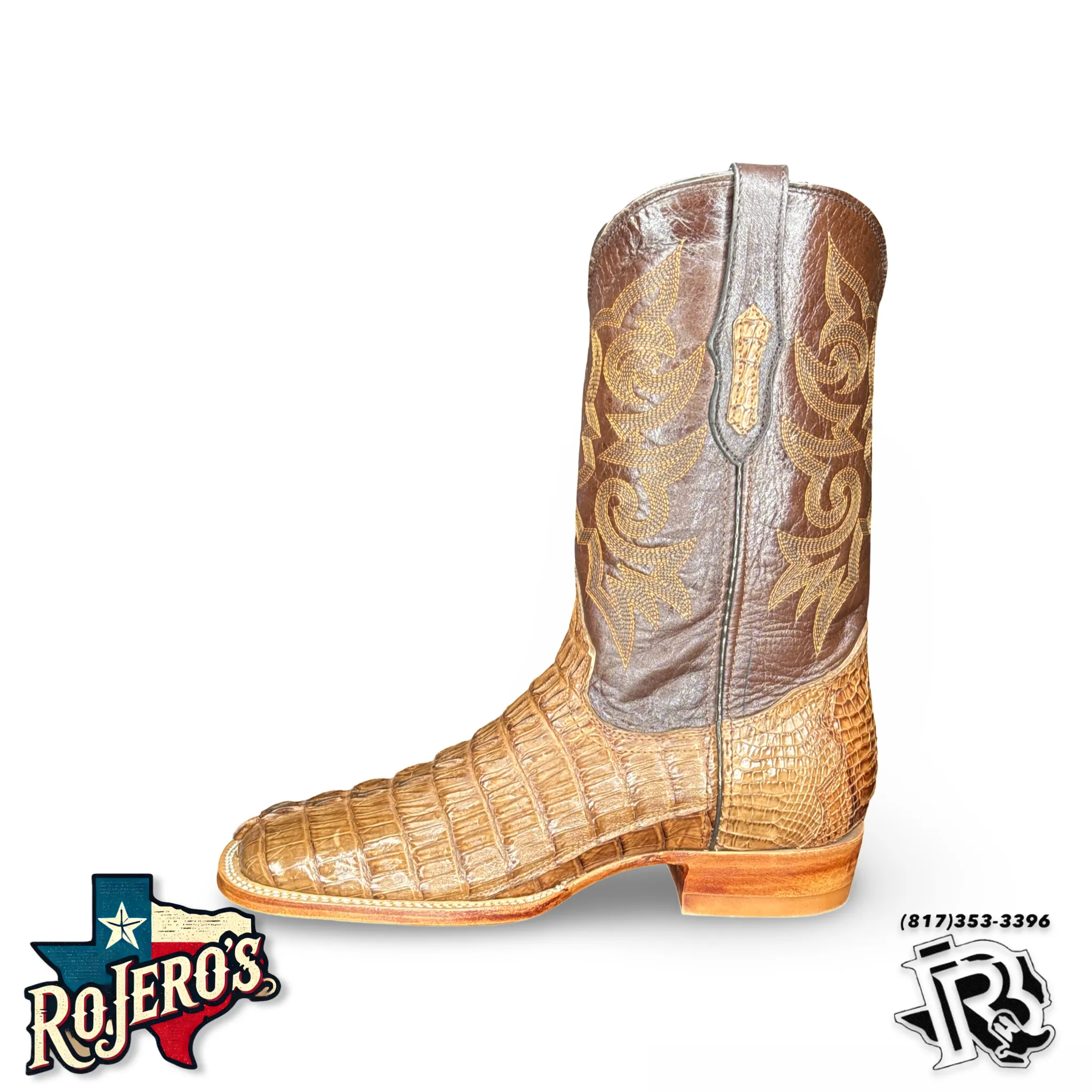 “ BUCK “ | CAIMAN TAIL ORIGINAL COLOR CIGAR CUERO SQUARE TOE BOOTS