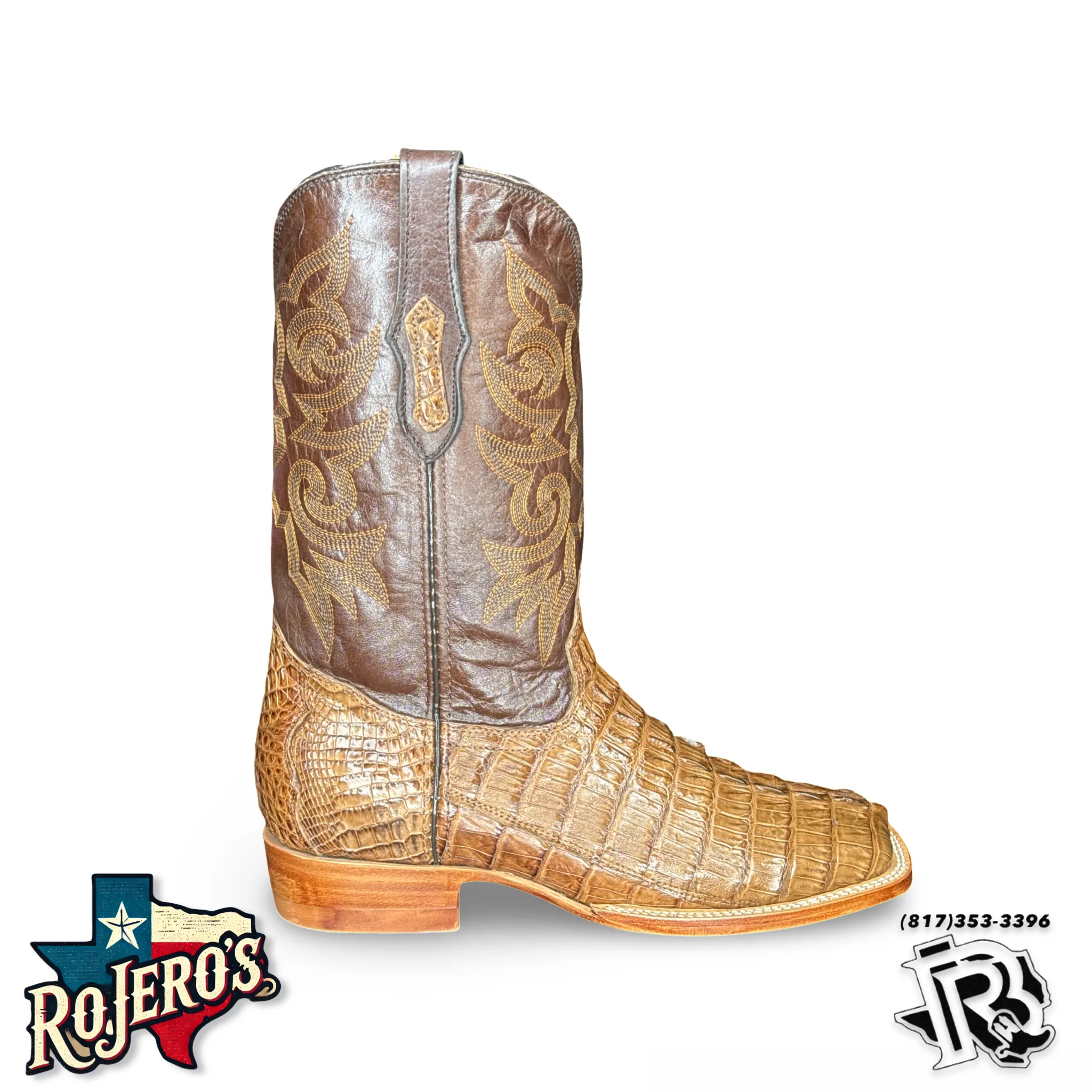 “ BUCK “ | CAIMAN TAIL ORIGINAL COLOR CIGAR CUERO SQUARE TOE BOOTS