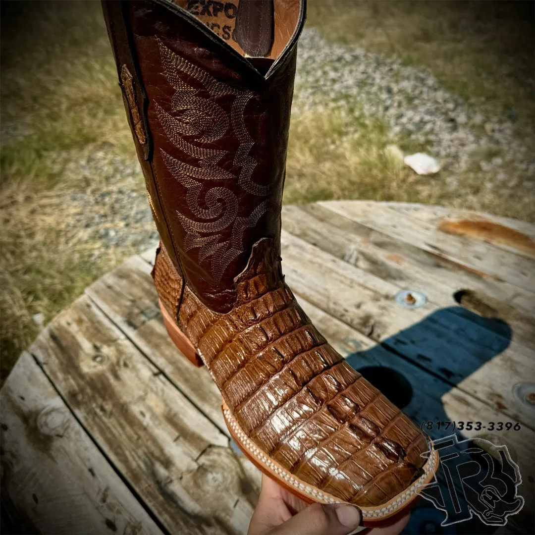 “ BUCK “ | CAIMAN TAIL ORIGINAL COLOR CIGAR CUERO SQUARE TOE BOOTS