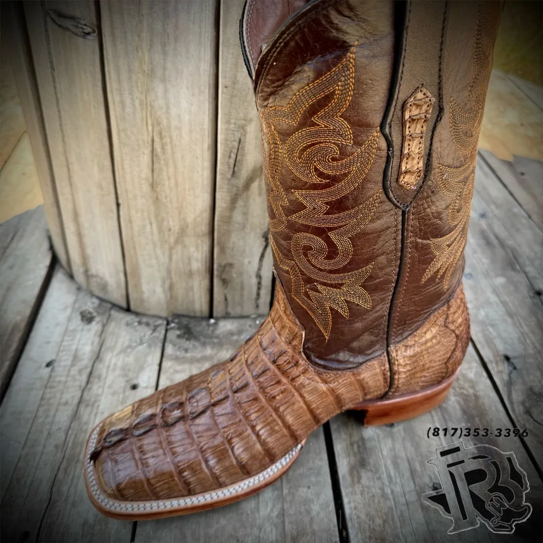 “ BUCK “ | CAIMAN TAIL ORIGINAL COLOR CIGAR CUERO SQUARE TOE BOOTS