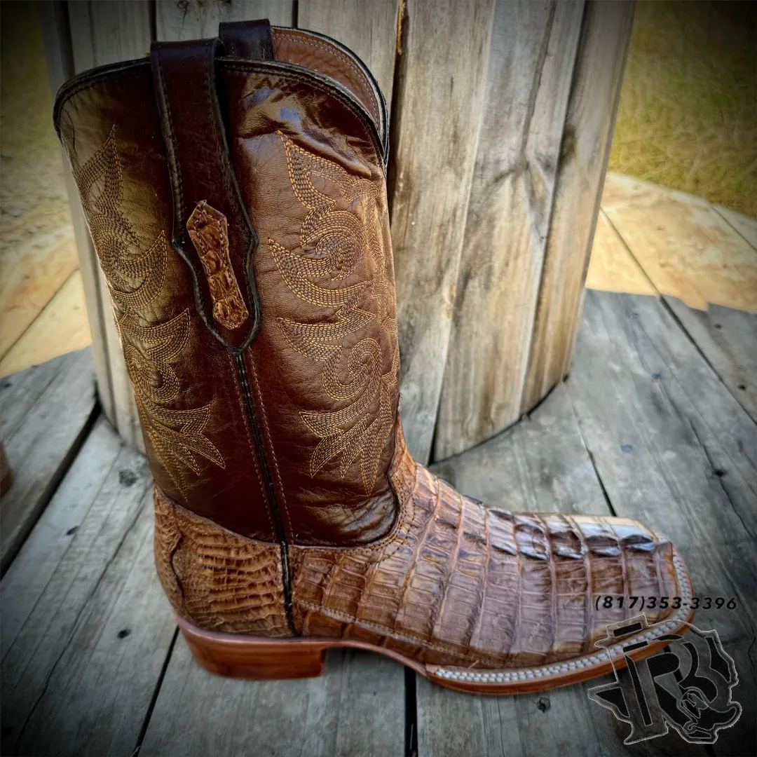 “ BUCK “ | CAIMAN TAIL ORIGINAL COLOR CIGAR CUERO SQUARE TOE BOOTS