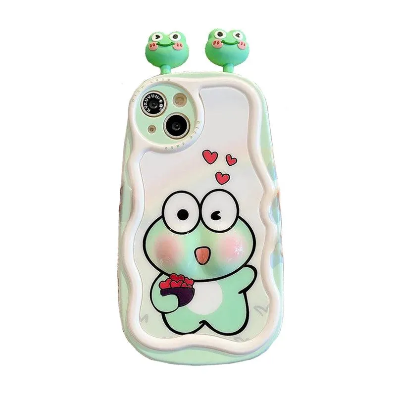 3D Ears Frog Cute Phone Case - Wave Edge - For iPhone 15 Pro Max, 14, 13, 11, 12