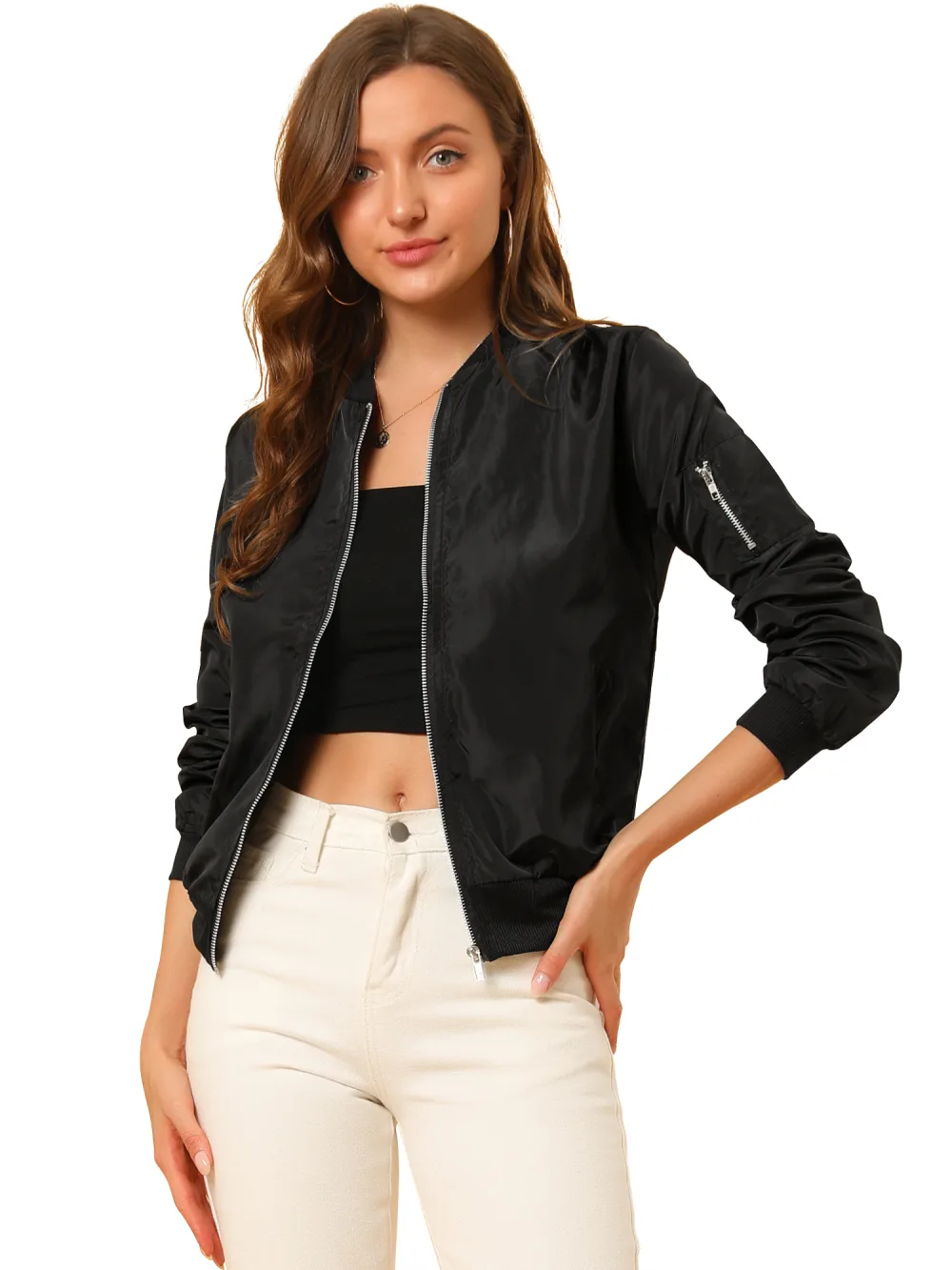 Allegra K - Casual Zip Up Bomber Jacket Outerwear