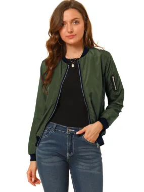 Allegra K - Casual Zip Up Bomber Jacket Outerwear