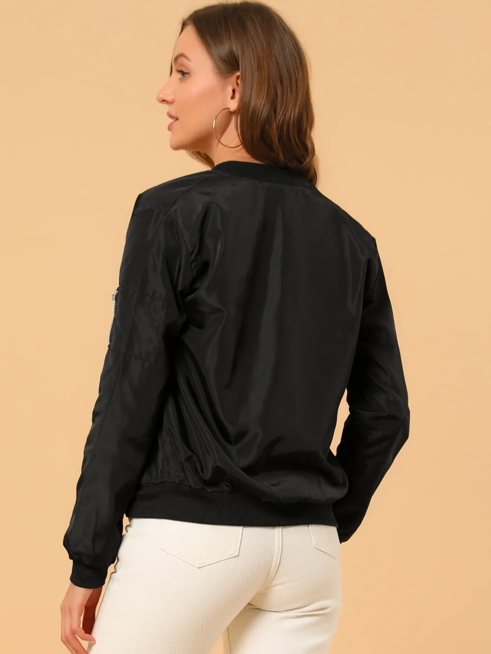 Allegra K - Casual Zip Up Bomber Jacket Outerwear