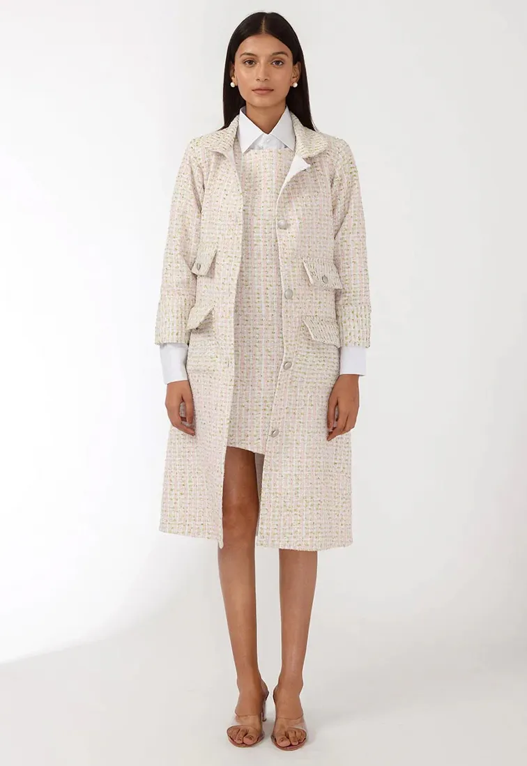 Aroop Handwoven Long Coat - Cream