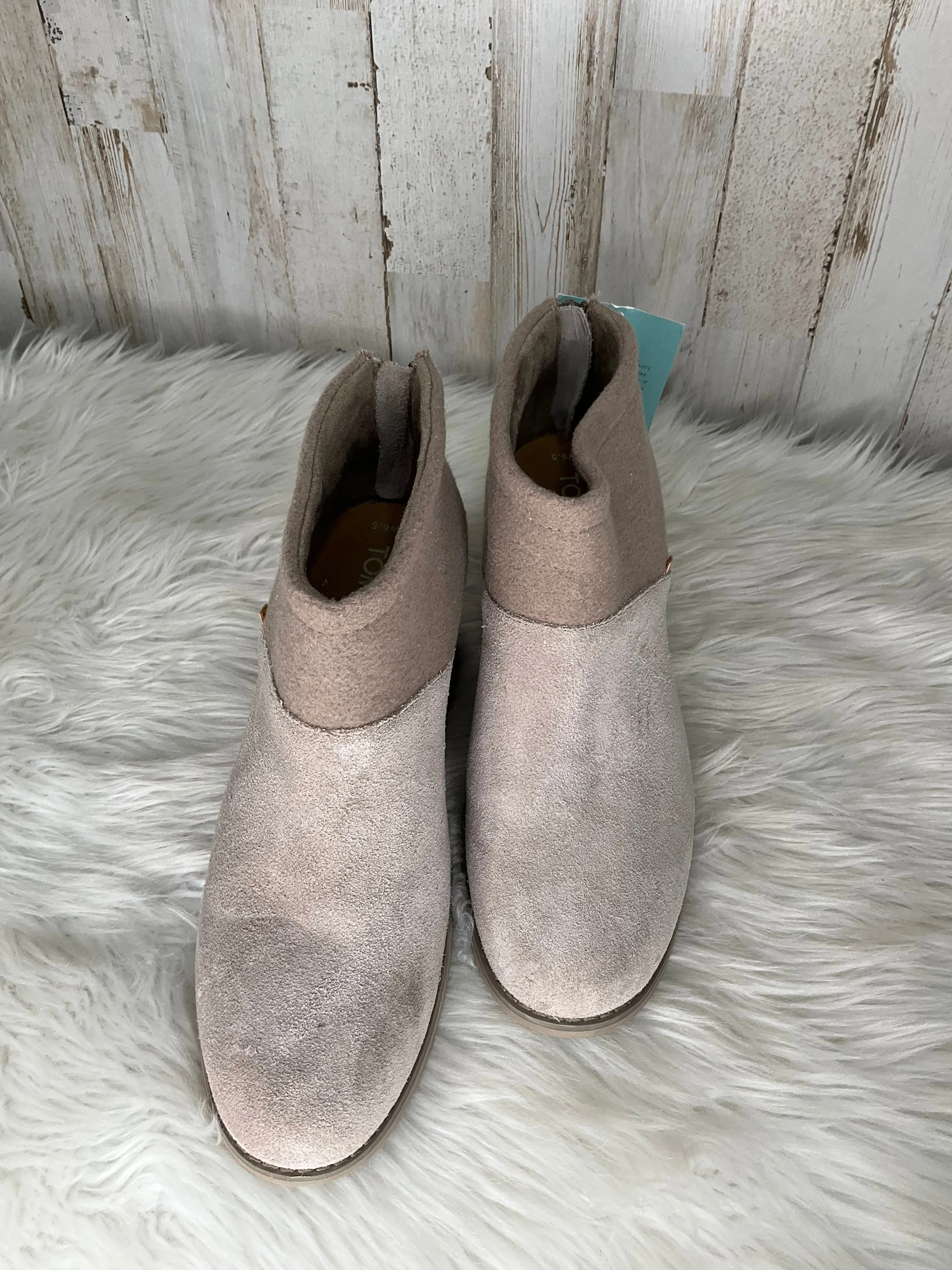 Beige Boots Ankle Heels Toms, Size 6.5