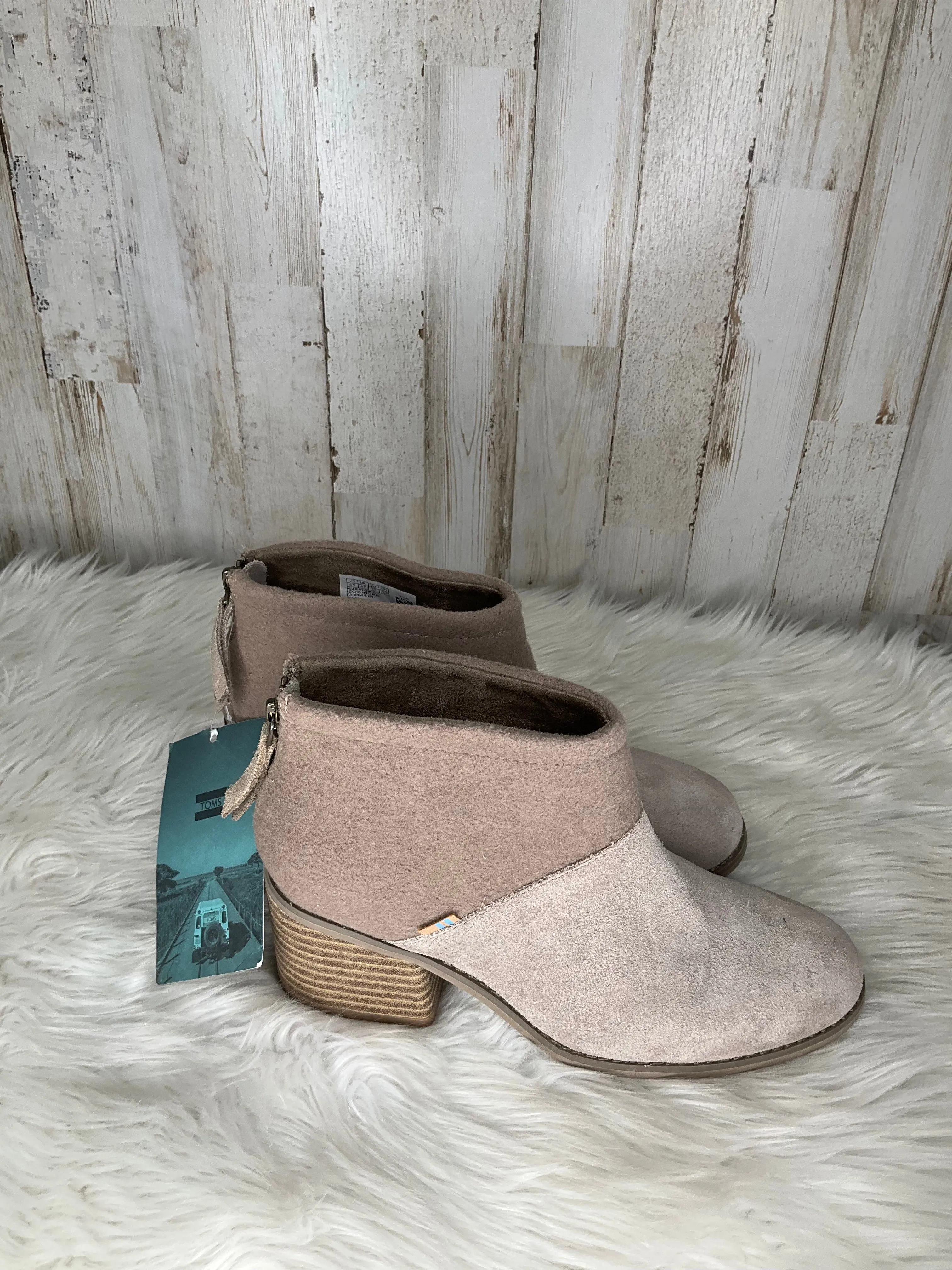 Beige Boots Ankle Heels Toms, Size 6.5