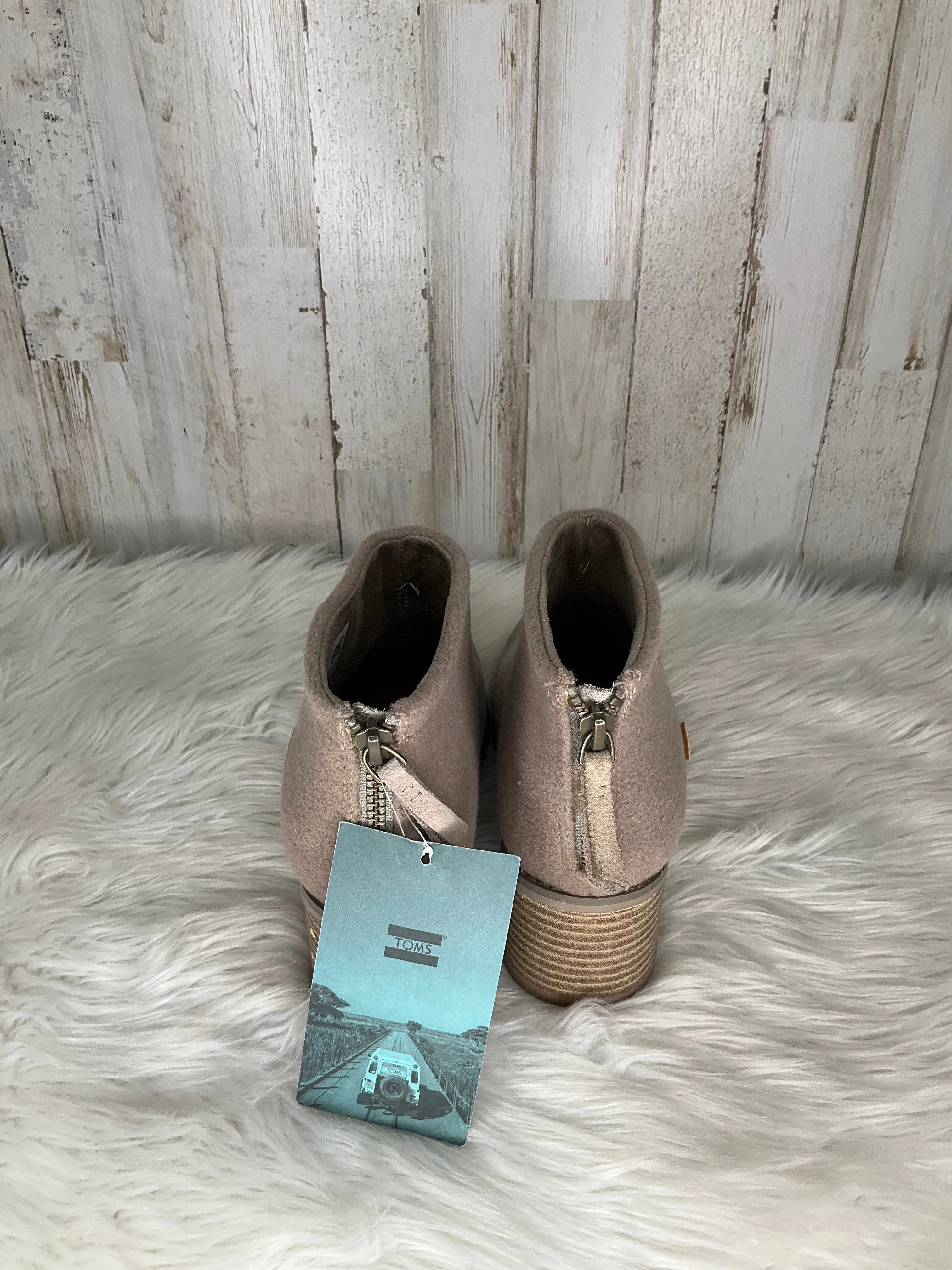 Beige Boots Ankle Heels Toms, Size 6.5