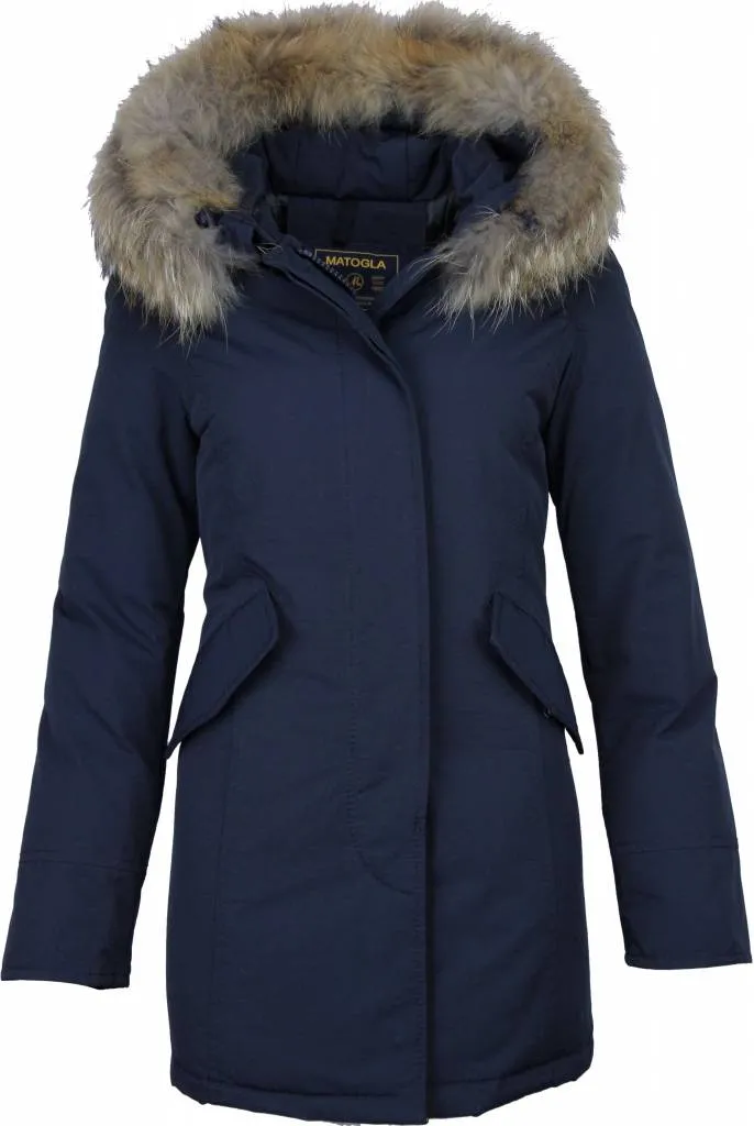 Beluomo Fur Collar Coat - Women's Winter Coat Wooly Long - Parka - Blue