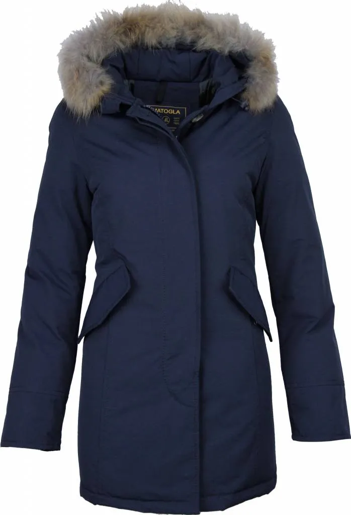 Beluomo Fur Collar Coat - Women's Winter Coat Wooly Long - Parka - Blue