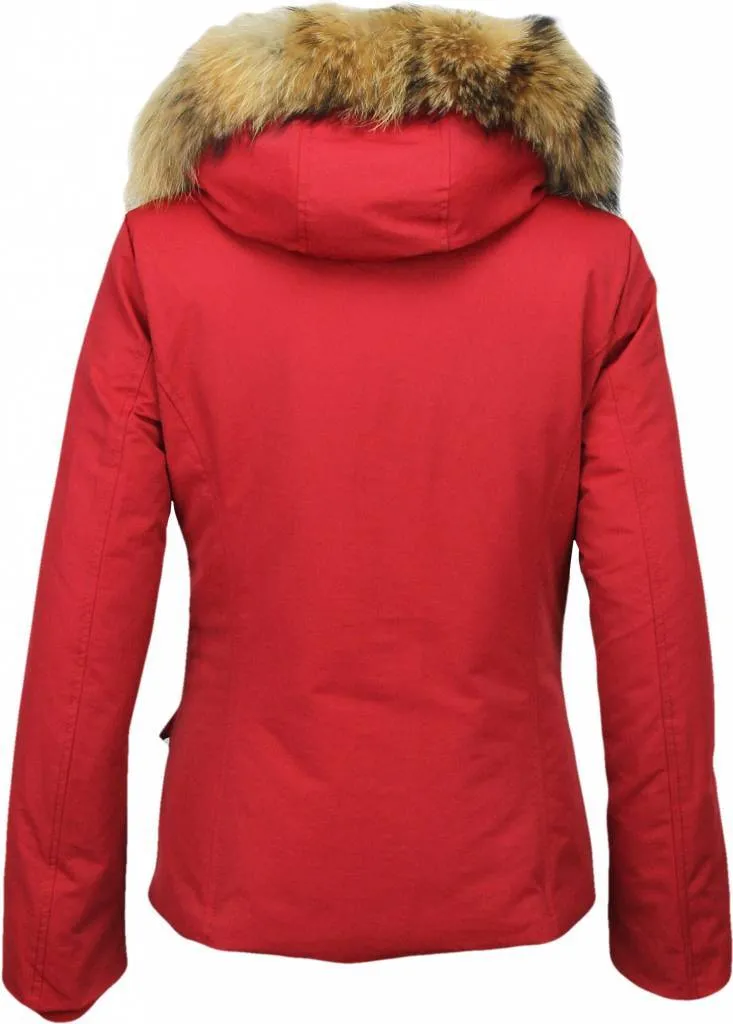 Beluomo Fur Collar Coat - Women's Winter Coat Wooly Short - Red