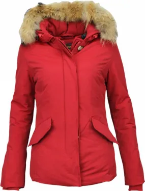 Beluomo Fur Collar Coat - Women's Winter Coat Wooly Short - Red