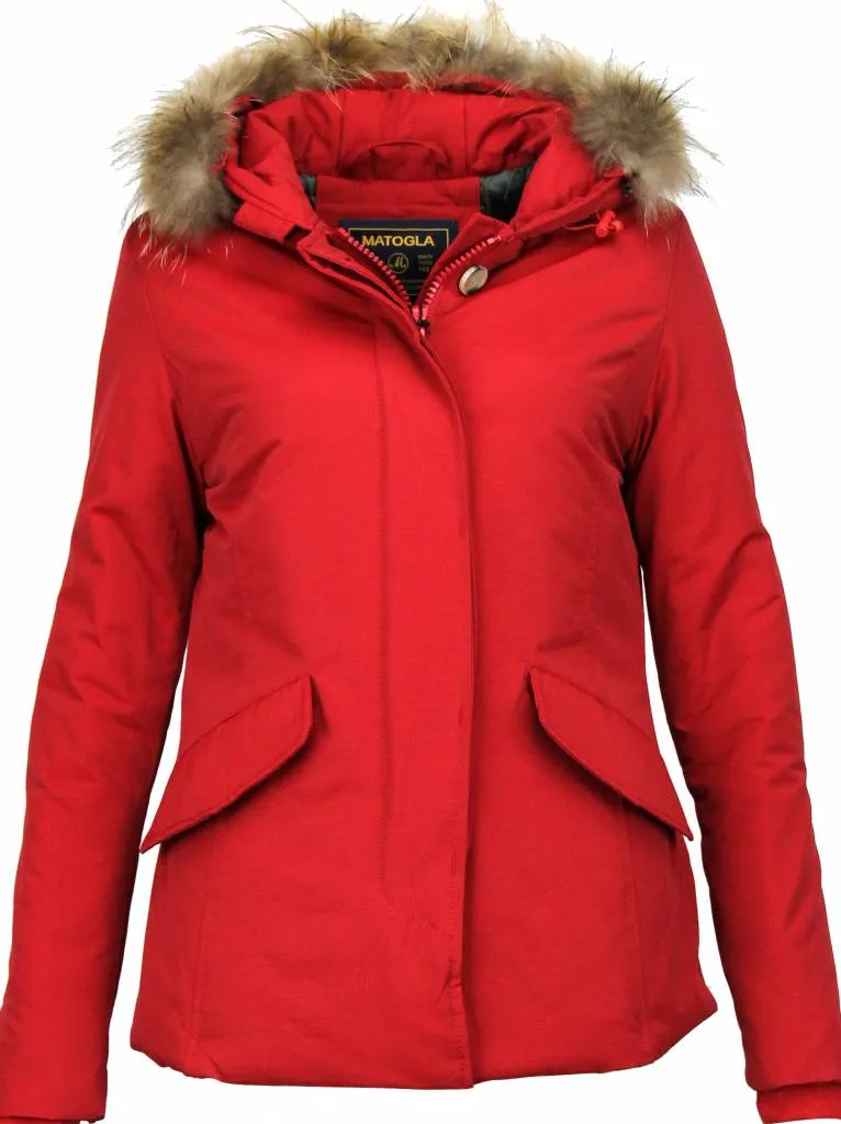 Beluomo Fur Collar Coat - Women's Winter Coat Wooly Short - Red