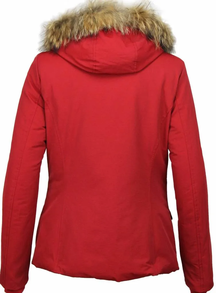 Beluomo Fur Collar Coat - Women's Winter Coat Wooly Short - Red