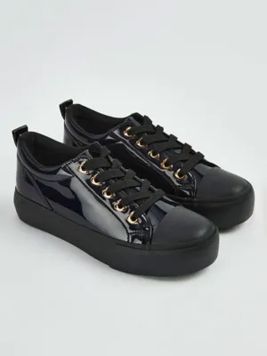 Black Patent Lace Up School Shoes | School | George at ASDA