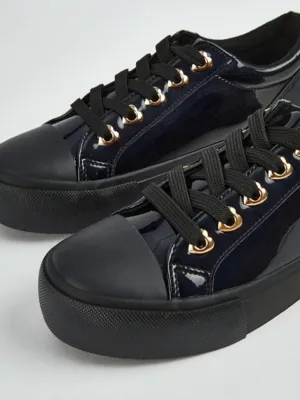 Black Patent Lace Up School Shoes | School | George at ASDA