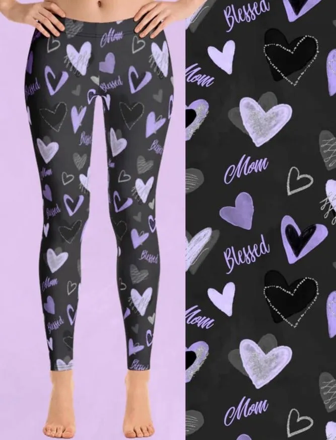 Blessed Mom Heart Leggings – Soft and Supportive, High-Waisted Leggings for Moms