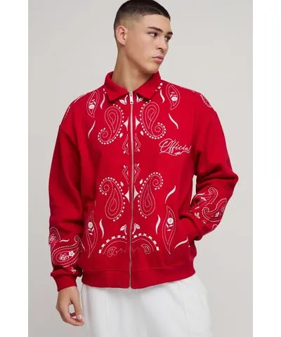 boohoo Mens Oversized Embroidered Paisley Harrington Jacket