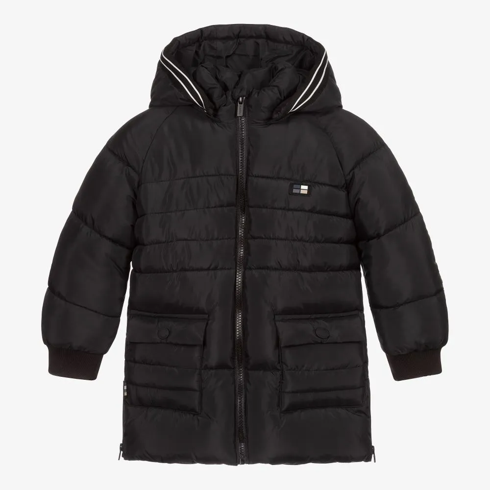 Boys Black Hooded Puffer Coat