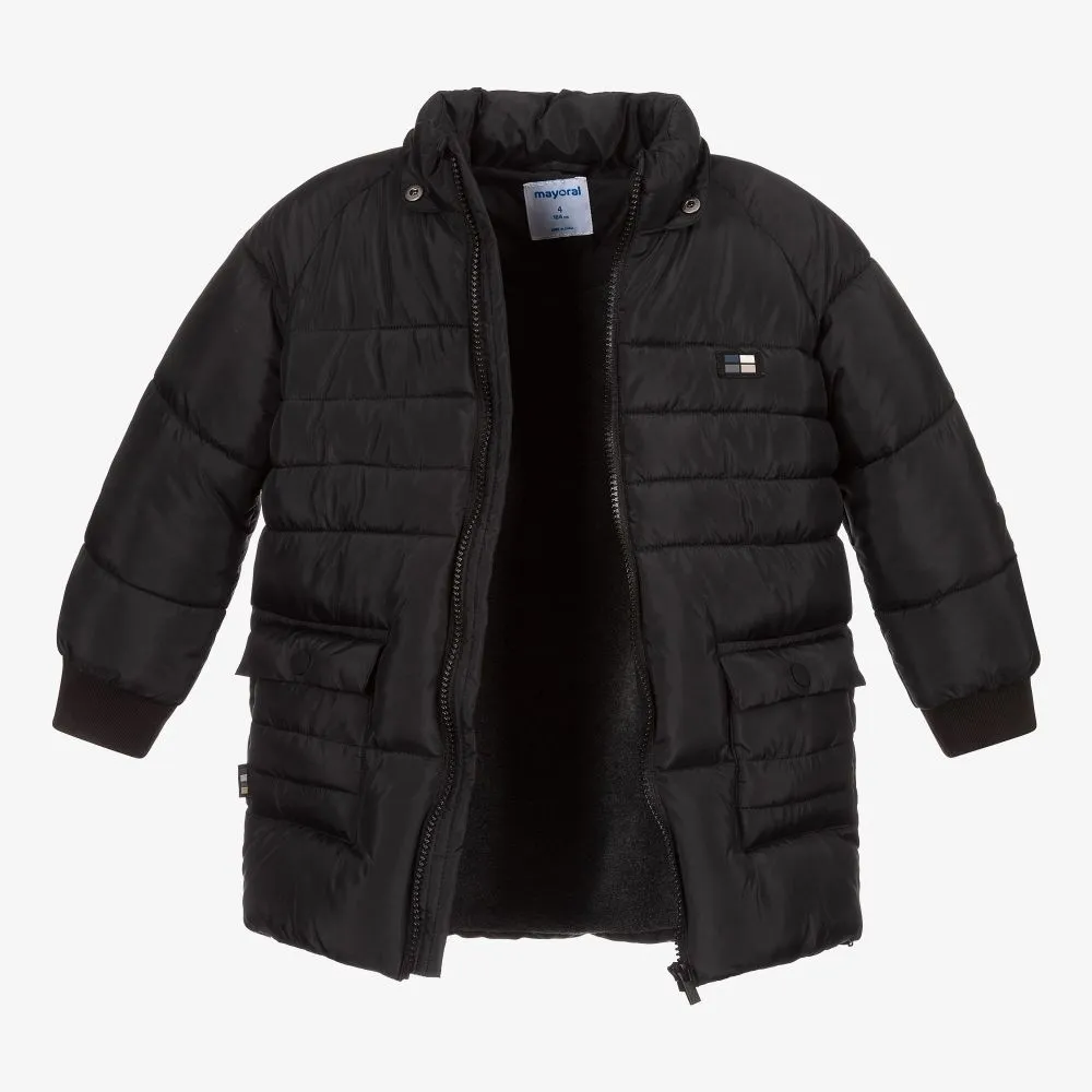 Boys Black Hooded Puffer Coat