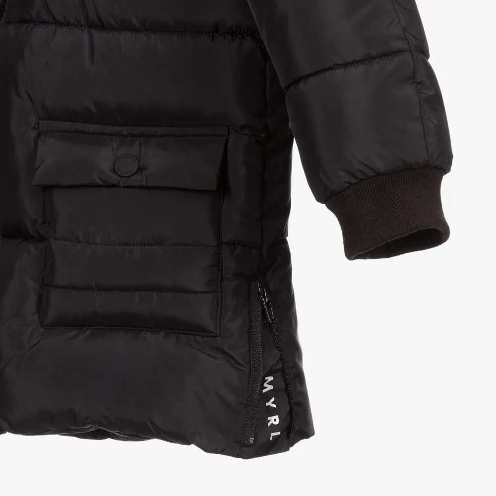 Boys Black Hooded Puffer Coat