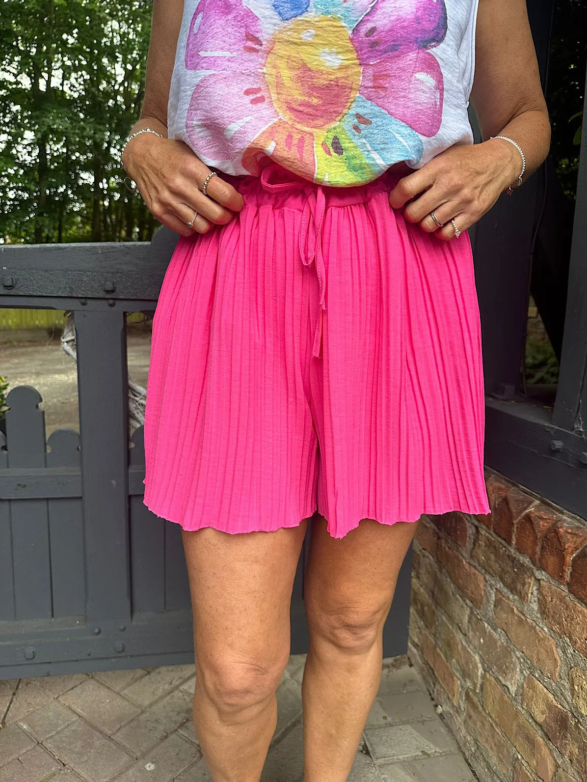 Bright Pink Pleated Shorts