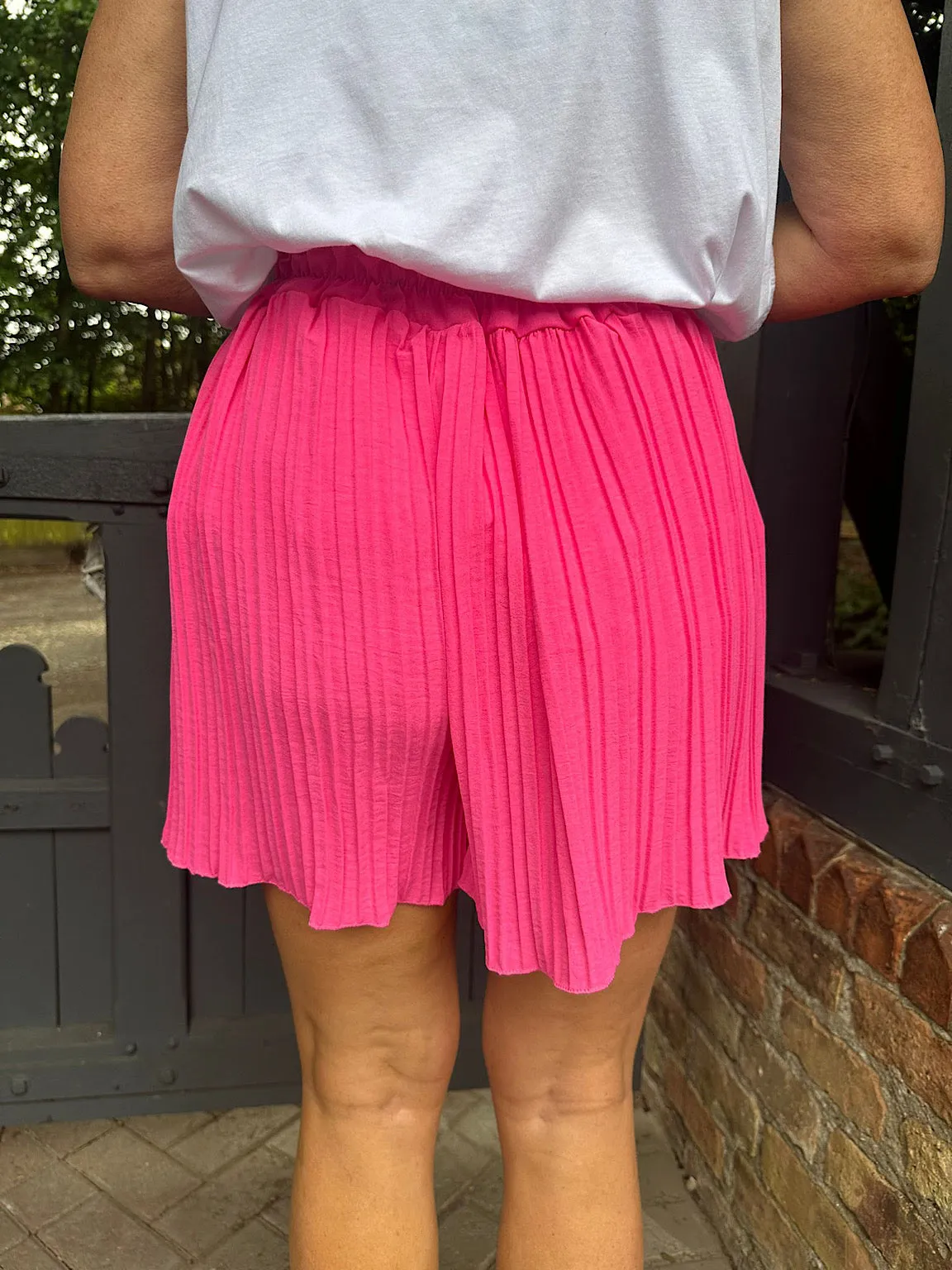 Bright Pink Pleated Shorts