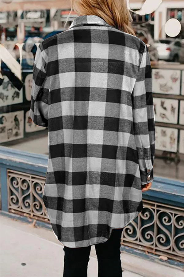 Casual Plaid Pocket Buckle Turndown Collar Outerwear(6 Colors)