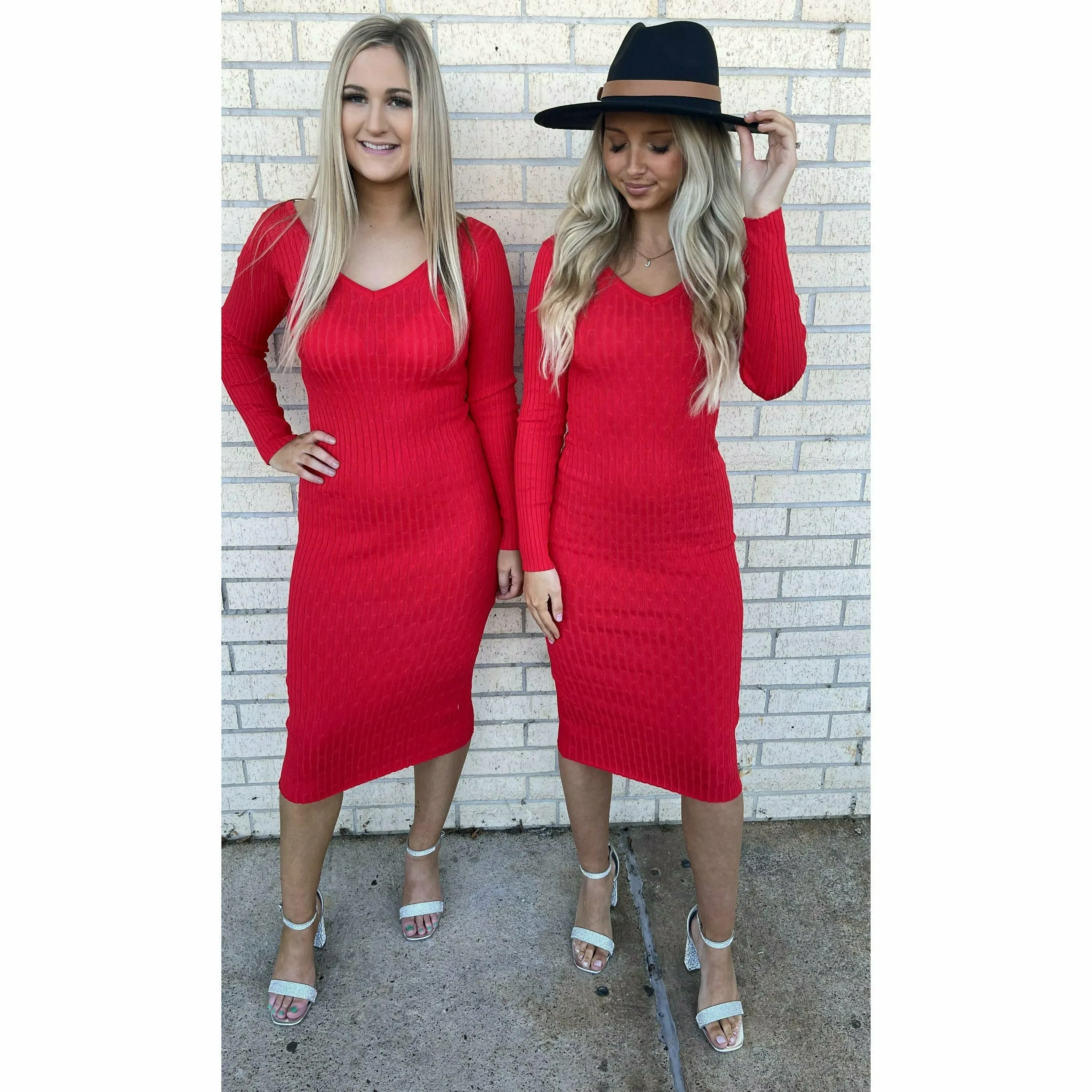 Cherie Red Sweater Midi Dress