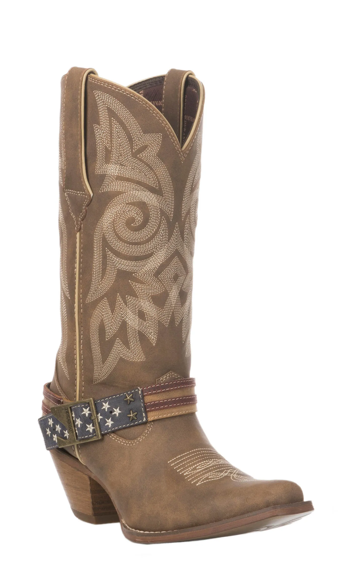 Crush by Durango Women's Brown Khaki Flag Accessory Snip Toe Cowboy Boot