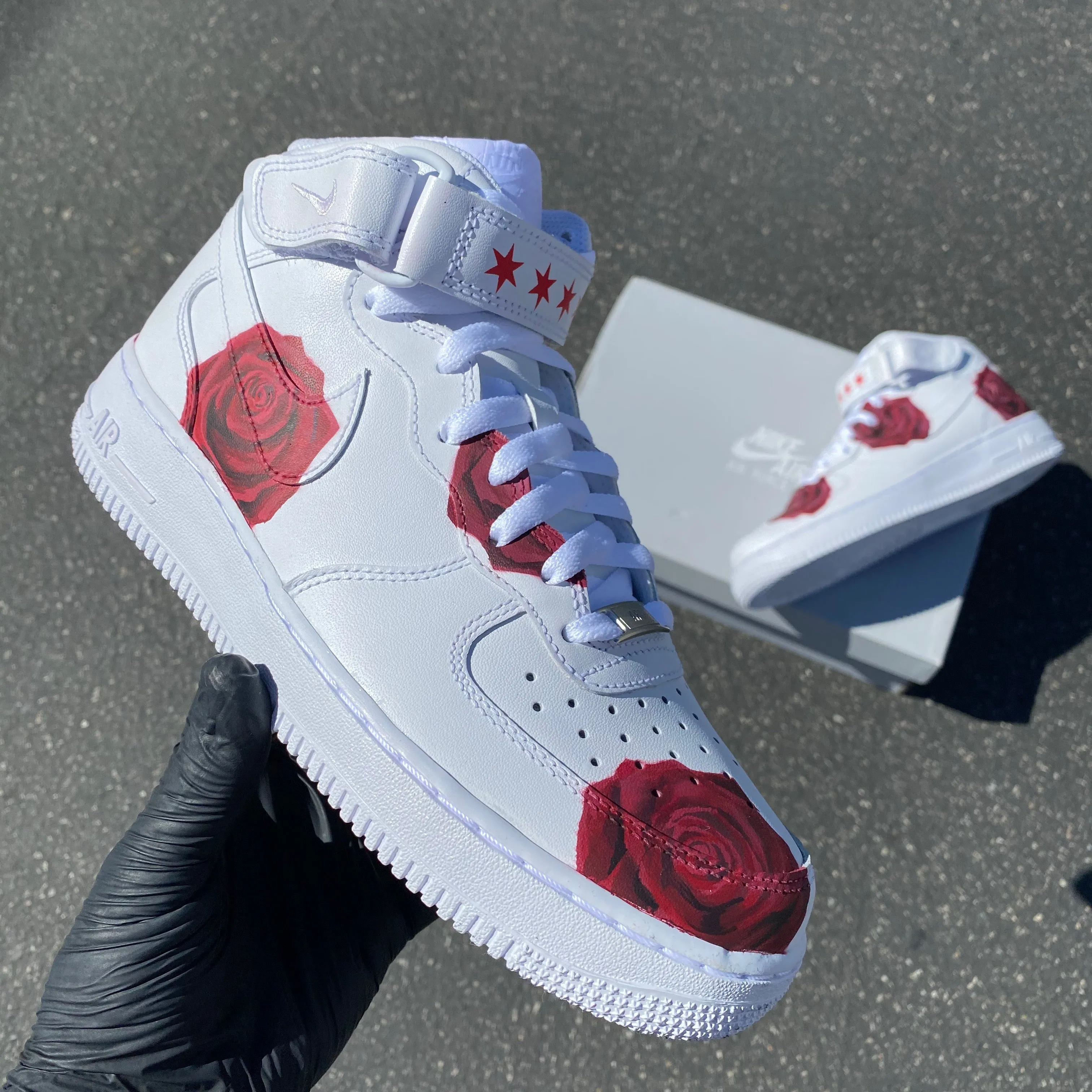 Custom Hand Painted Red Rose Nike Air Force 1 Mid