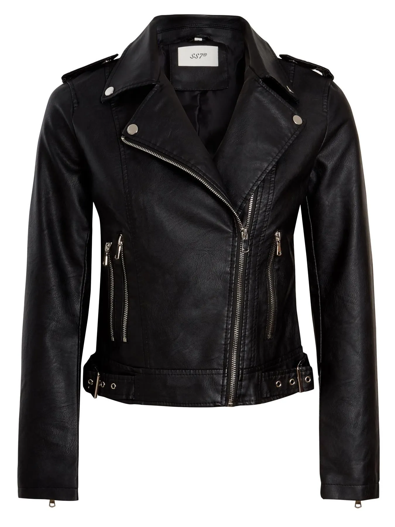 Faux leather Biker Jacket, Black PU, UK Sizes 8 to 16