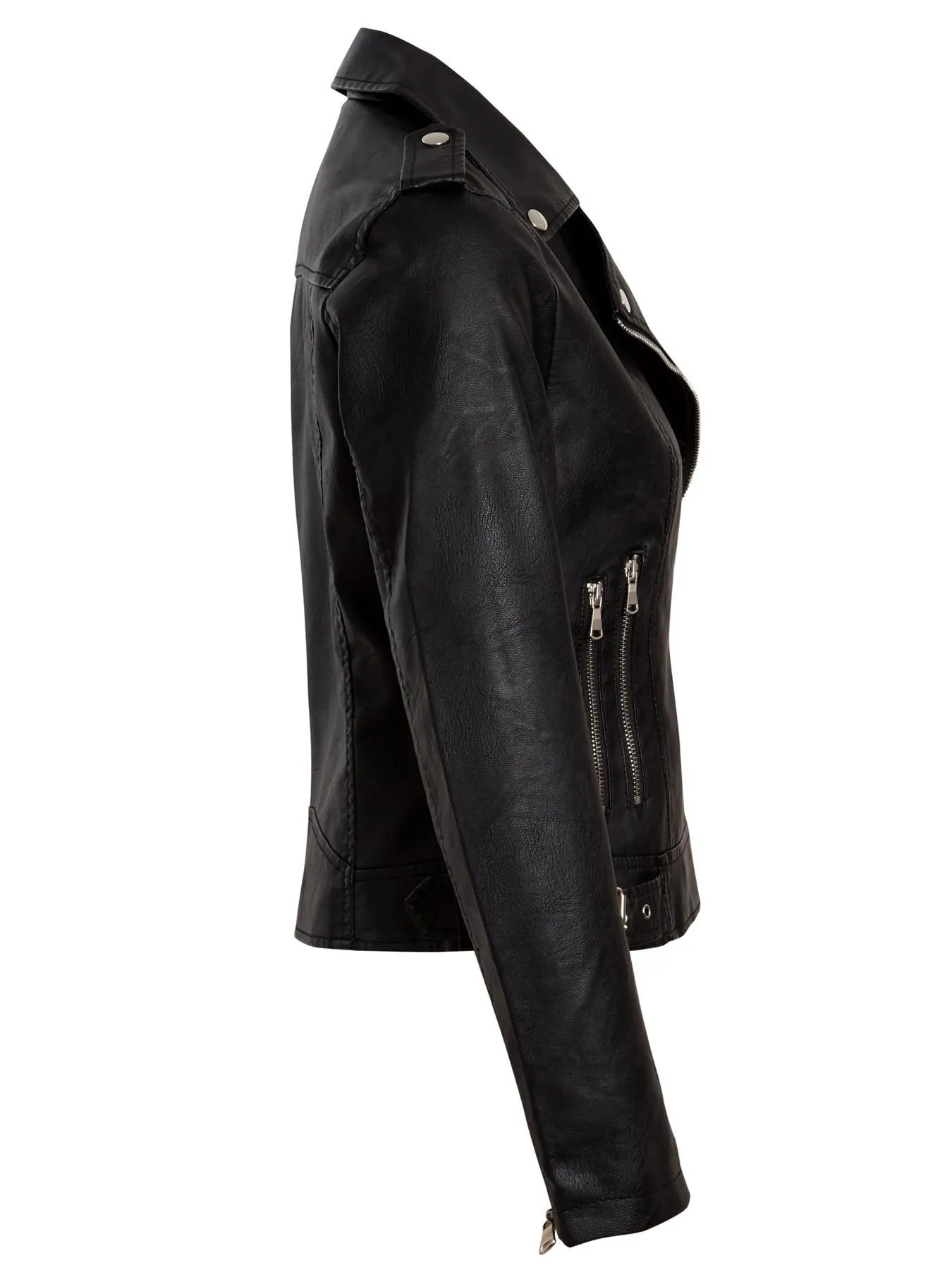 Faux leather Biker Jacket, Black PU, UK Sizes 8 to 16