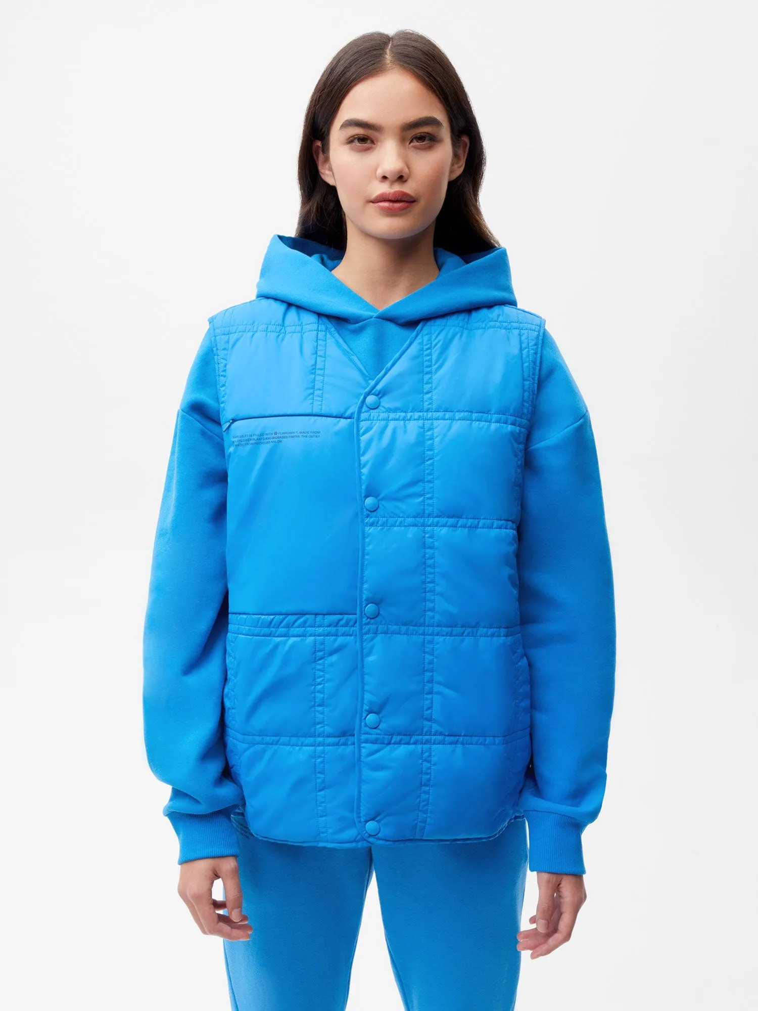 Flower-Warmth Quilted Gilet—cerulean blue