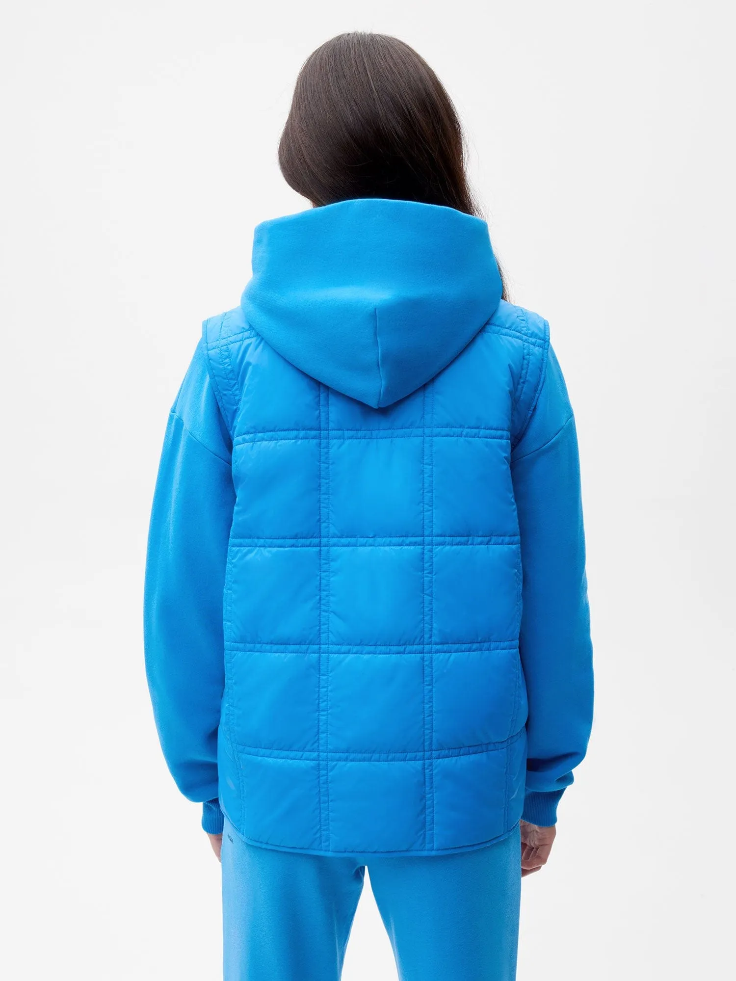 Flower-Warmth Quilted Gilet—cerulean blue