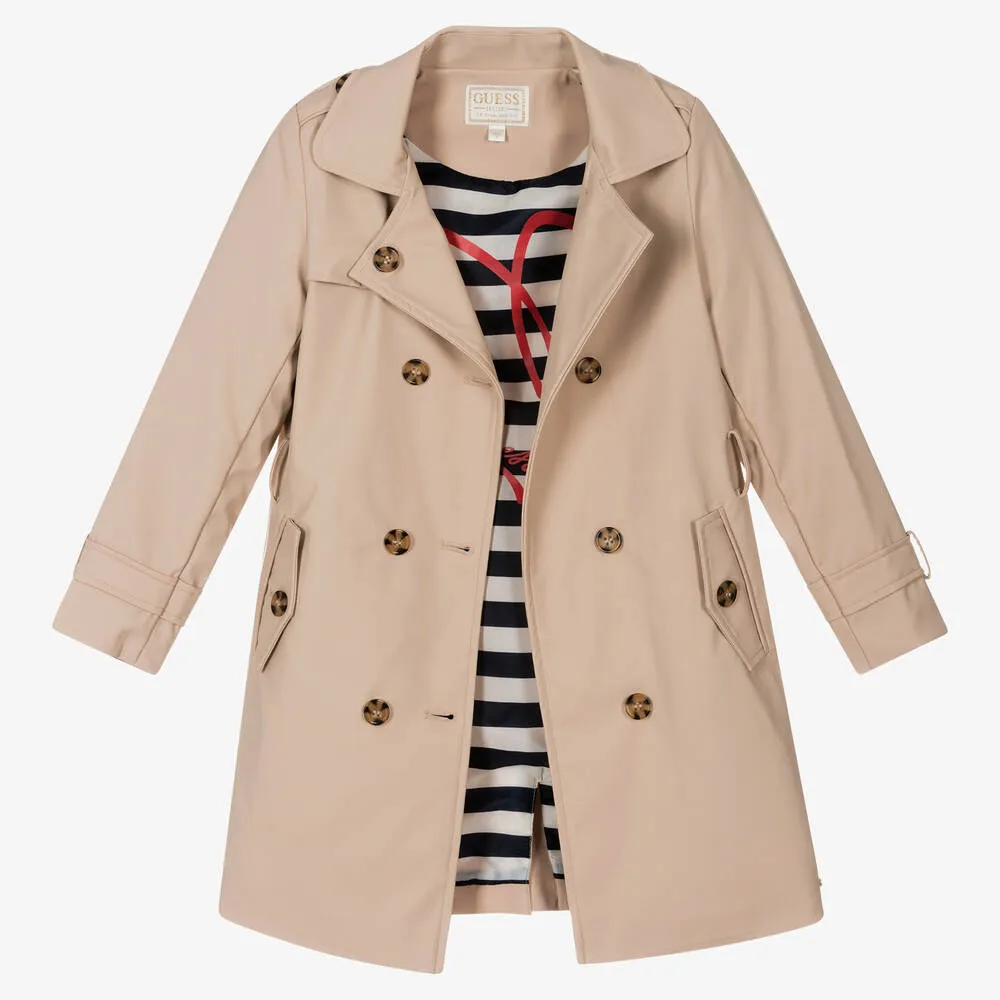 Girls Beige Belted Trench Coat