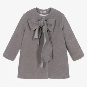 Girls Grey Sparkle Bow Coat