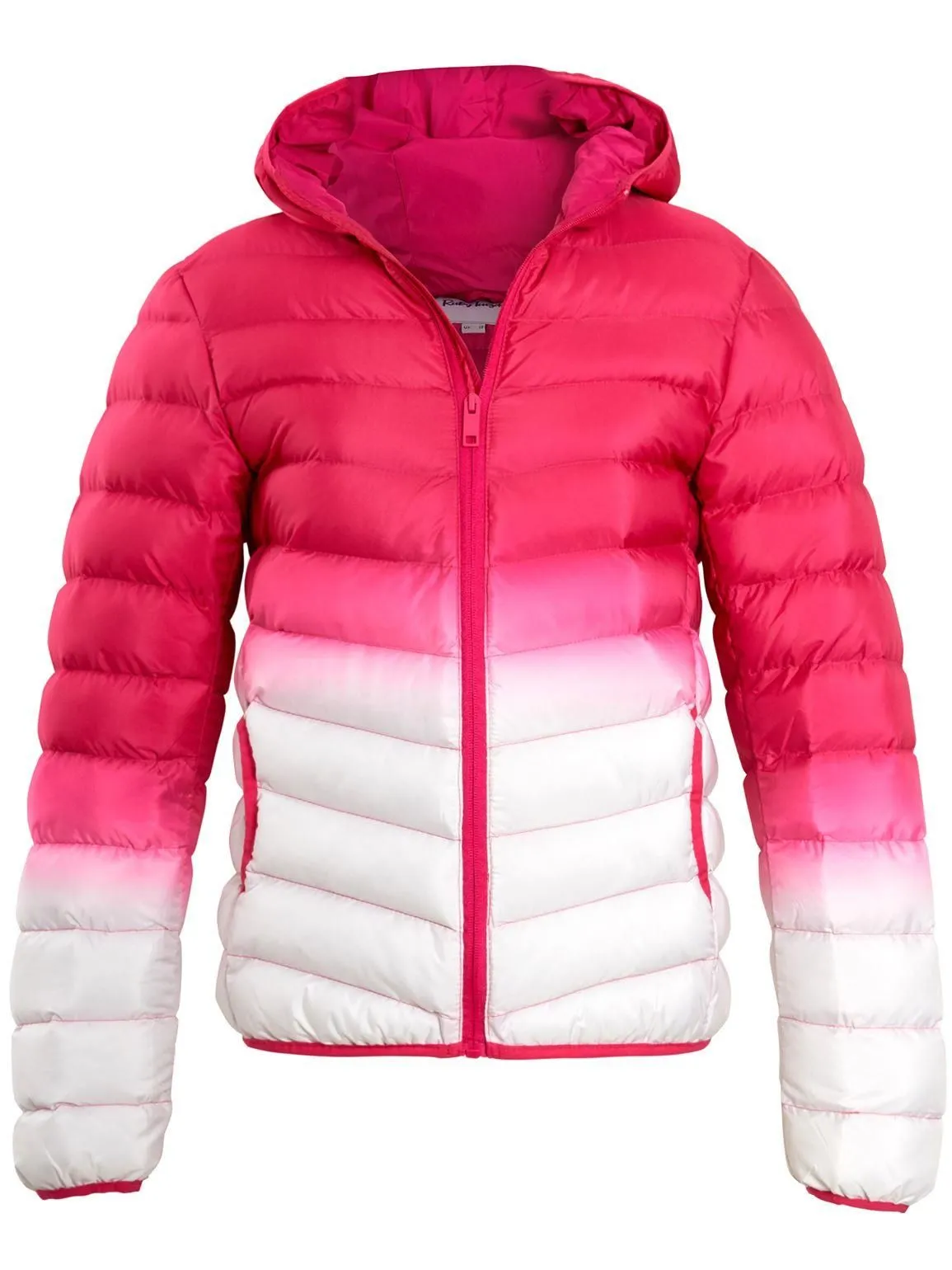 Girls Padded 2 Tone Puffer Jacket. Pink, Jade, Ages 7 to 13 Years