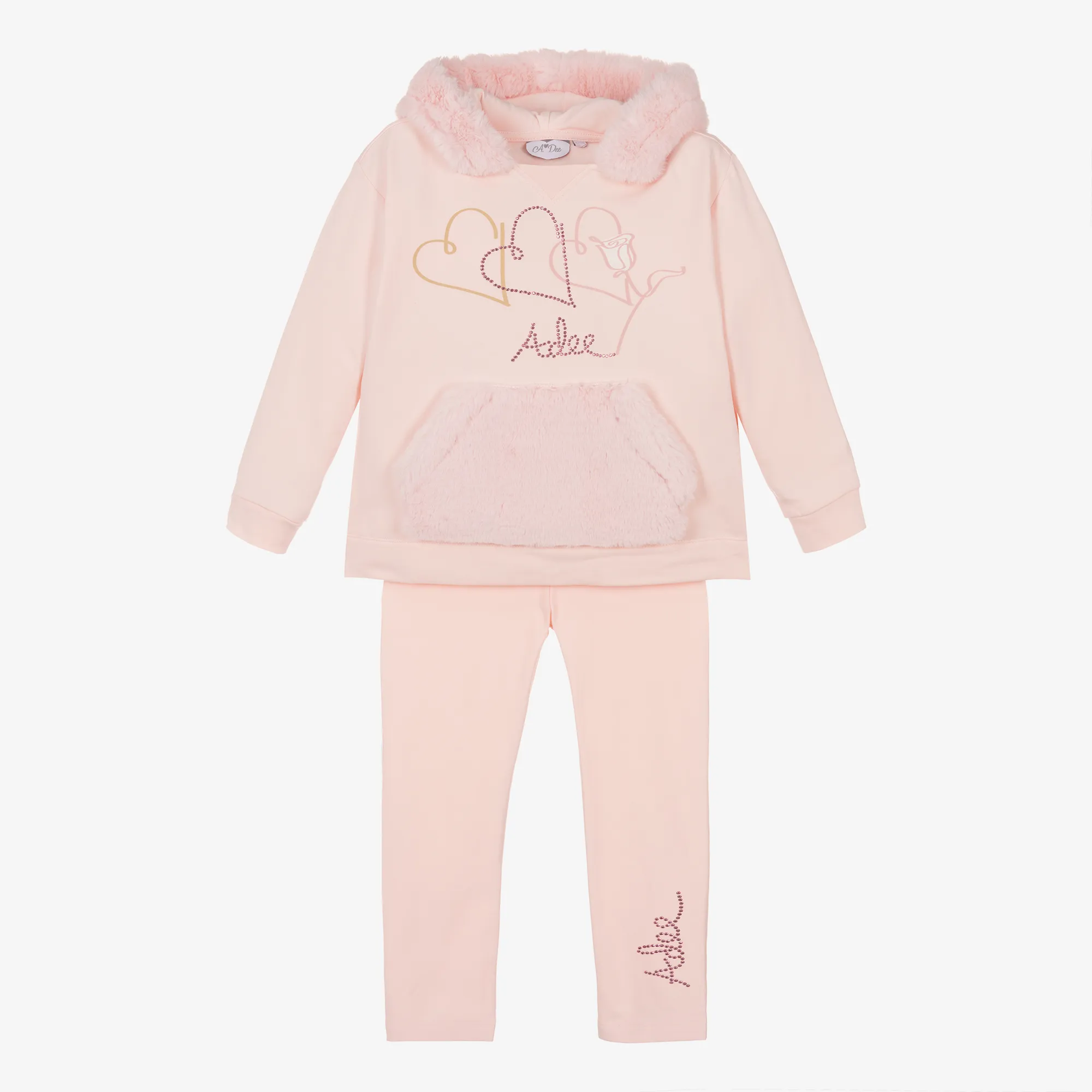 Girls Pink Cotton Hooded Leggings Set