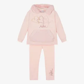 Girls Pink Cotton Hooded Leggings Set