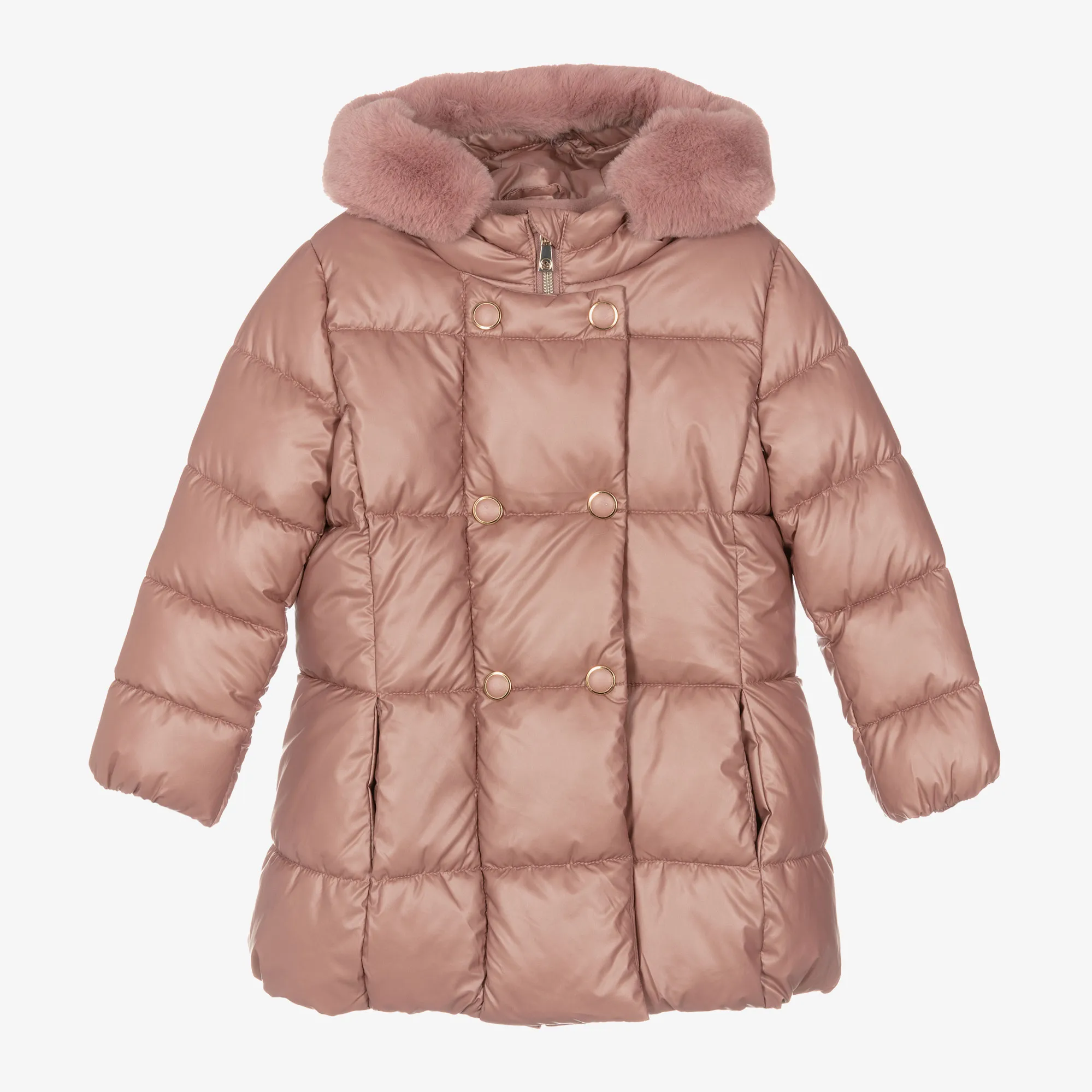 Girls Pink Hooded Puffer Coat