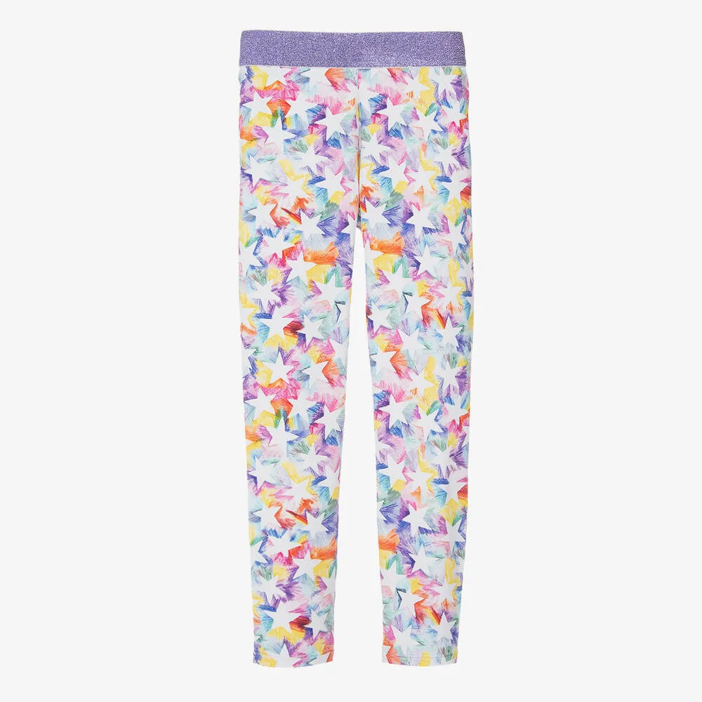 Girls Purple Rainbow Star Leggings 