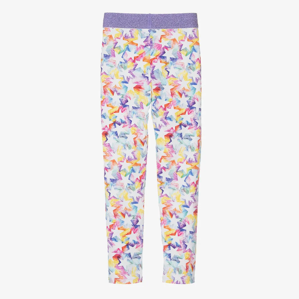 Girls Purple Rainbow Star Leggings 