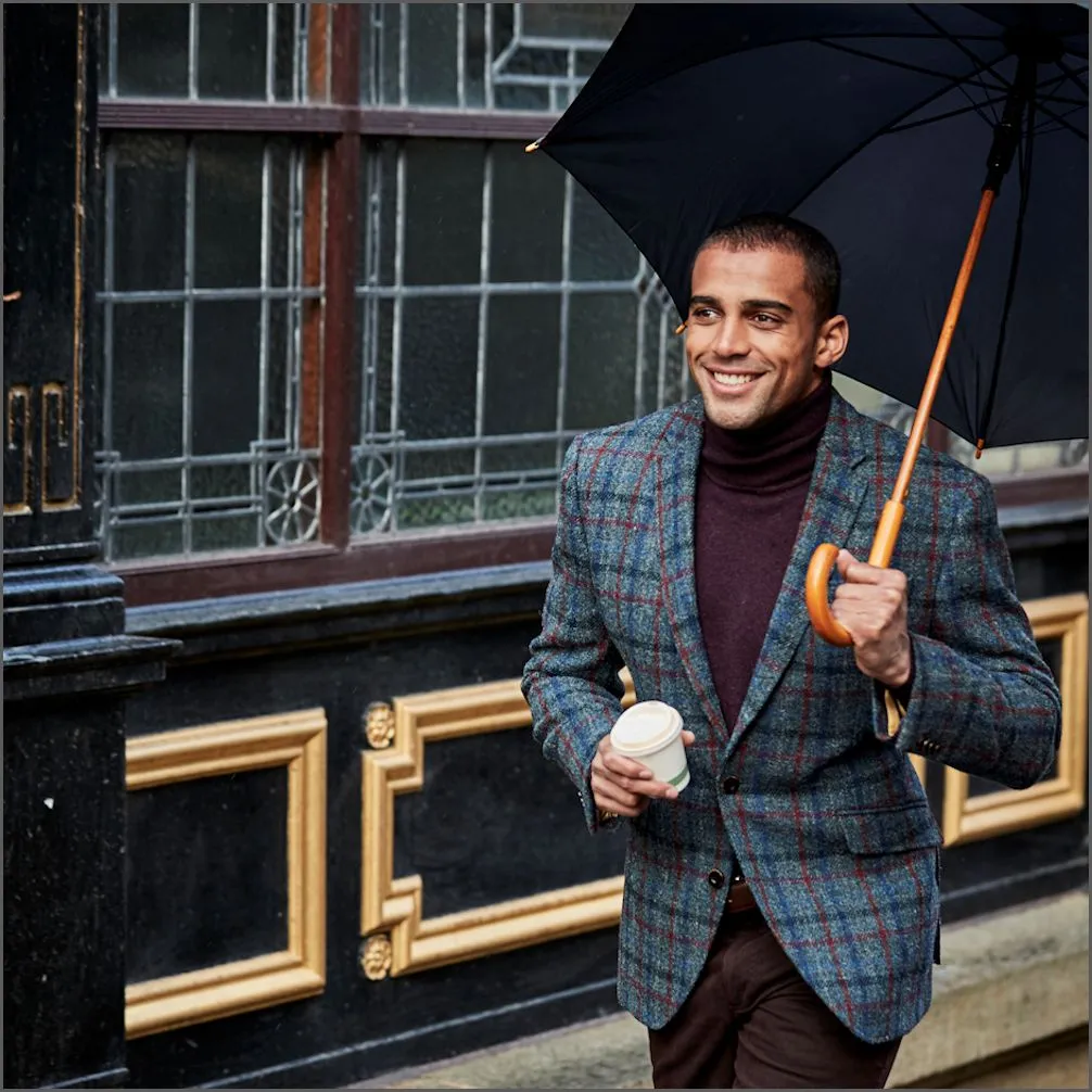 Harris Tweed Blue with Wine Overcheck Jacket