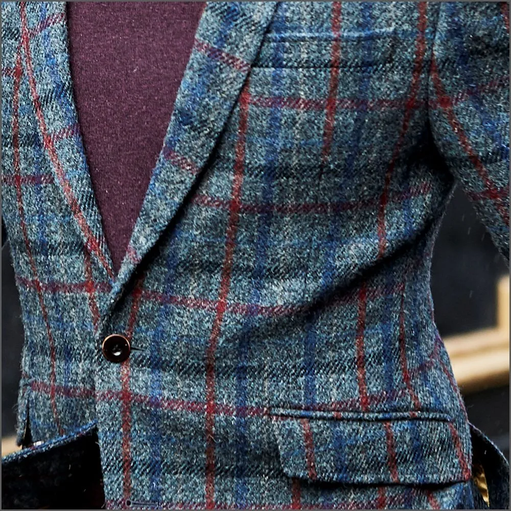 Harris Tweed Blue with Wine Overcheck Jacket