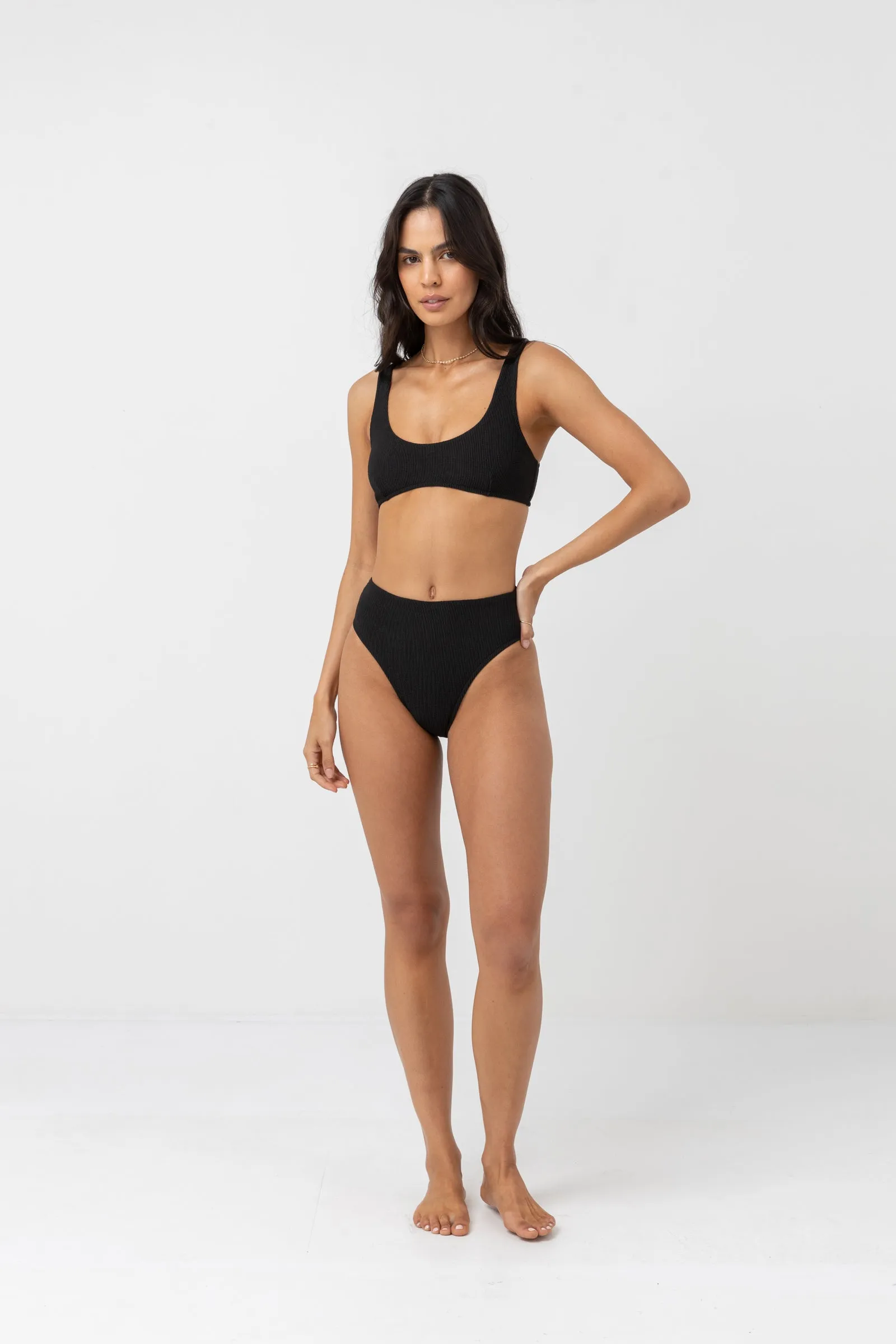 Isla Rib Eco Crop Top Black