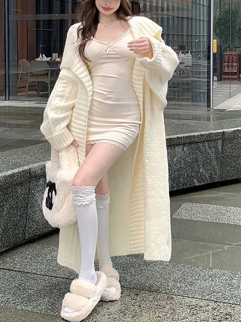 Large Collar Knitted Long Coat Cardigan