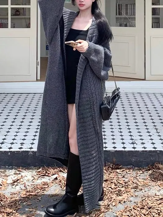 Large Collar Knitted Long Coat Cardigan