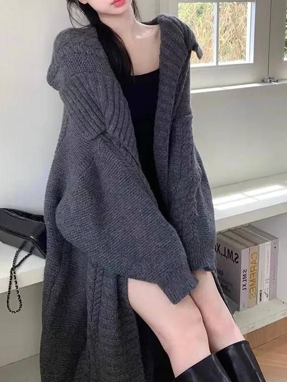 Large Collar Knitted Long Coat Cardigan